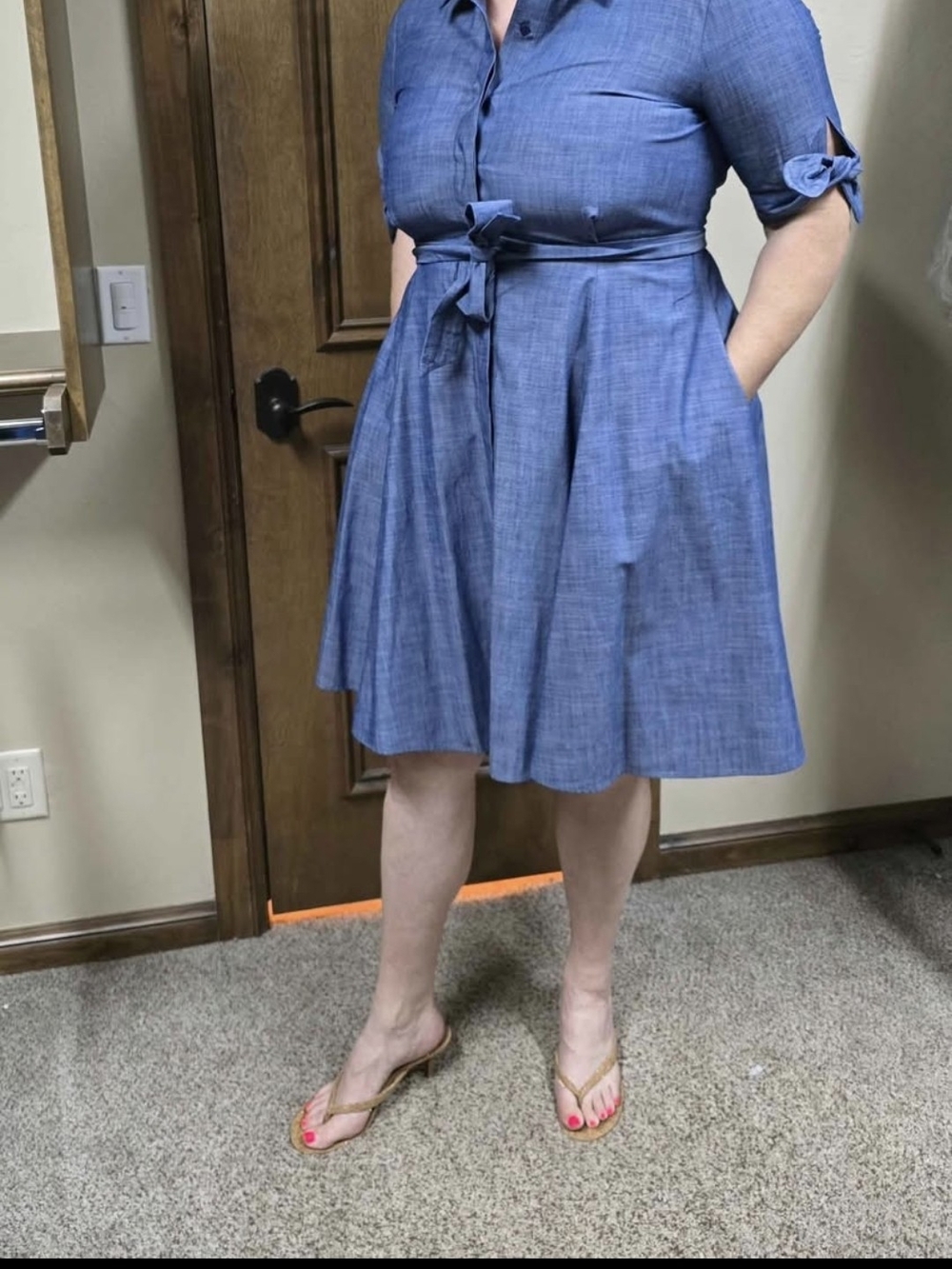 Chambray Blue A-Line Tie-Waist Skirt